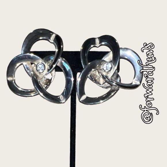 Large Vintage Silver Tone Clip on Earrings - Picture 4 of 11